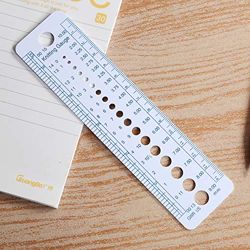 RAYNAG Knitting Needle Gauge Measuring Tool, Ruler & Stitch Gauge Window, Durable Sizer 5 Pack