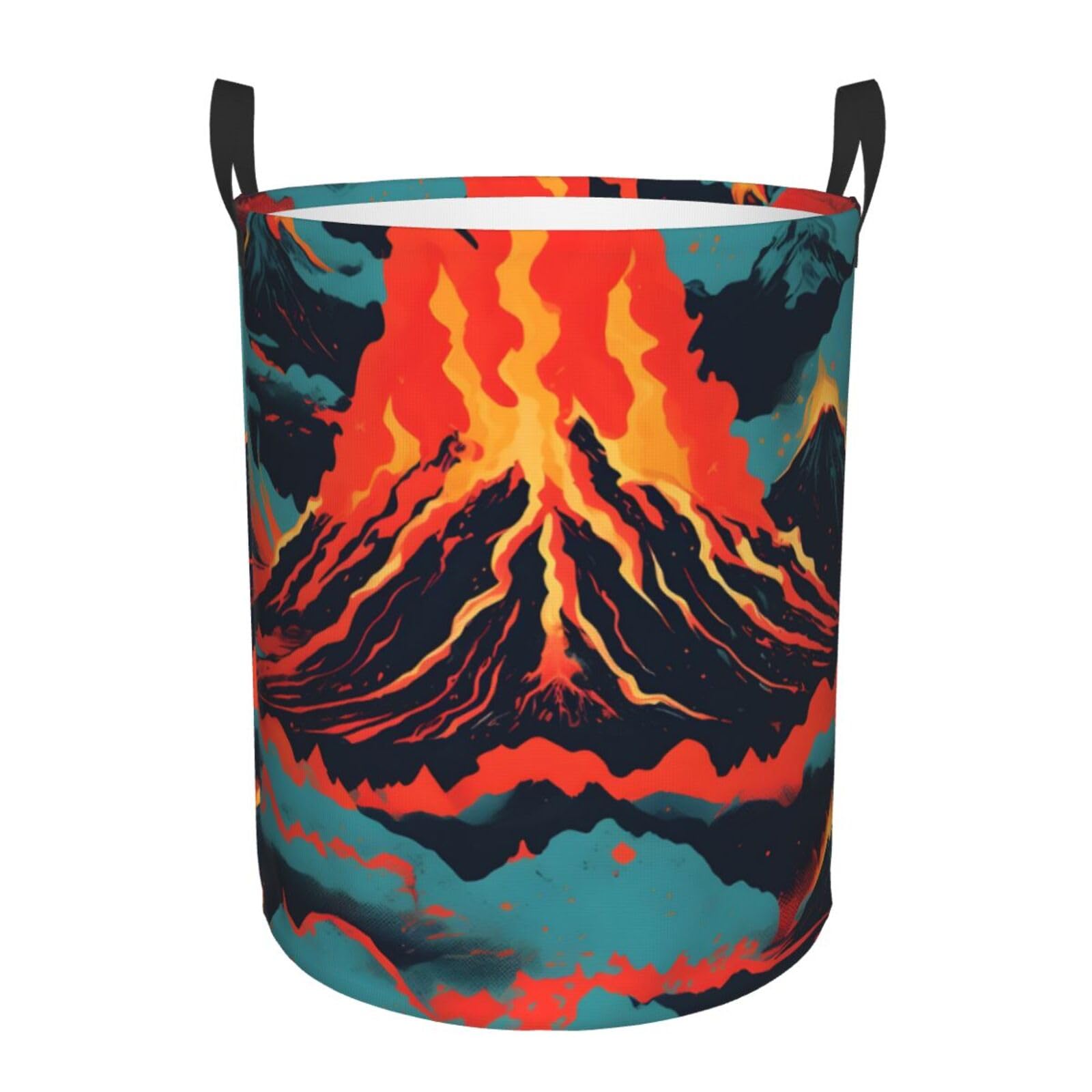 S Collapsible Laundry Hamper Round Volcano Print Storage