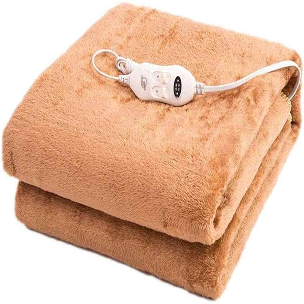 Electric Blanket Heated Throw, Electric Heating Blanket Warming Bed Tops Plaid -Polyester,Intelligent Timing Double Double Control Electric Blanket to Adjust Warmth (Brown 180 * 100cm) (Brown 180*100