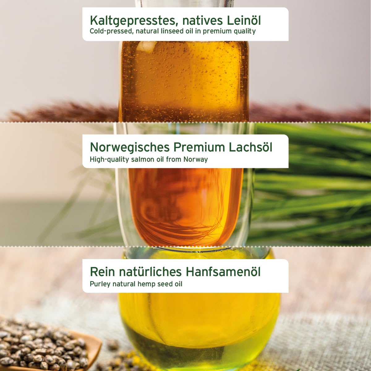 AniForte Barf-Öl Set 3 je 500ml Bio Hanfsamenöl, Lachsöl & Leinöl für Hunde & Katzen – Barf Zusatz Öle, kaltgepresst & natürlich ohne Zusätze, Barföl reich an Omega 3 & 6 Fettsäuren, Futter Zusatz