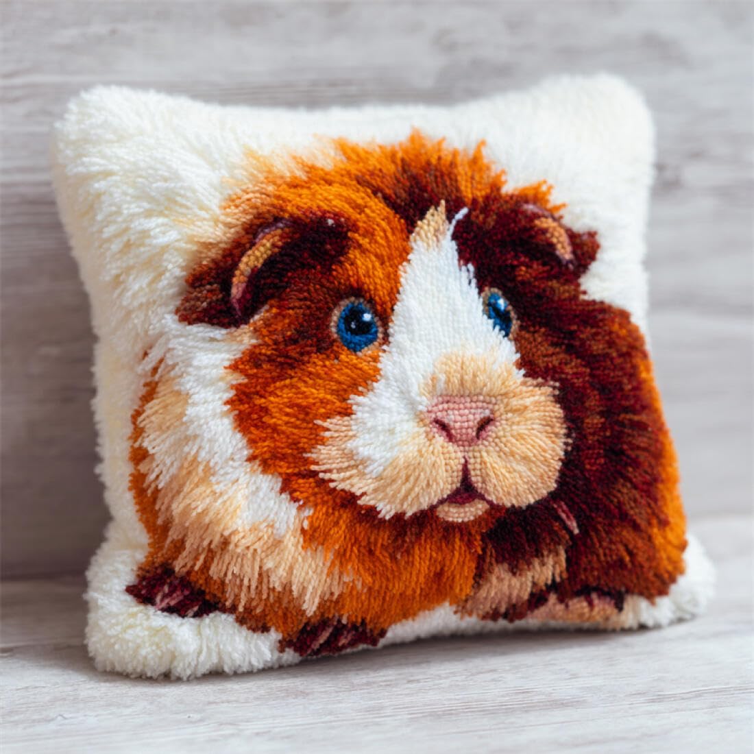 Kitquiver Animal Latch Hook Craft Kits Cartoon Guinea Pig DIY Latch Hook Kits Pillow Needlepoint Cushion Kit for Home Décor Needlework Set for Adult Beginners 17x17In