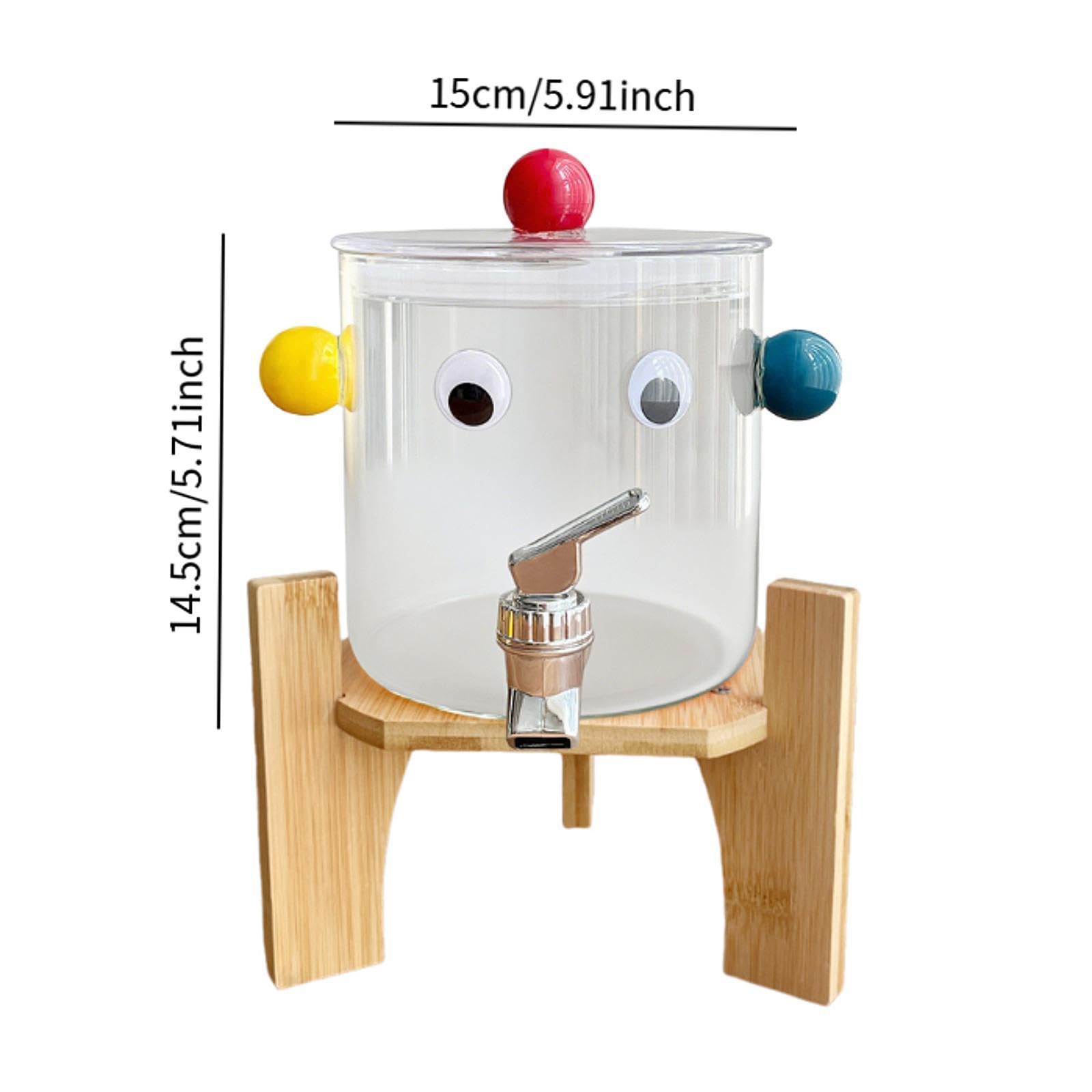 Fenteer Distributeur de Boissons Glacées En Verre avec Robinet En Acier Inoxydable Réservoir Étanche et Transparent Conservation Des Jus Eau et Café, avec Support En Bois