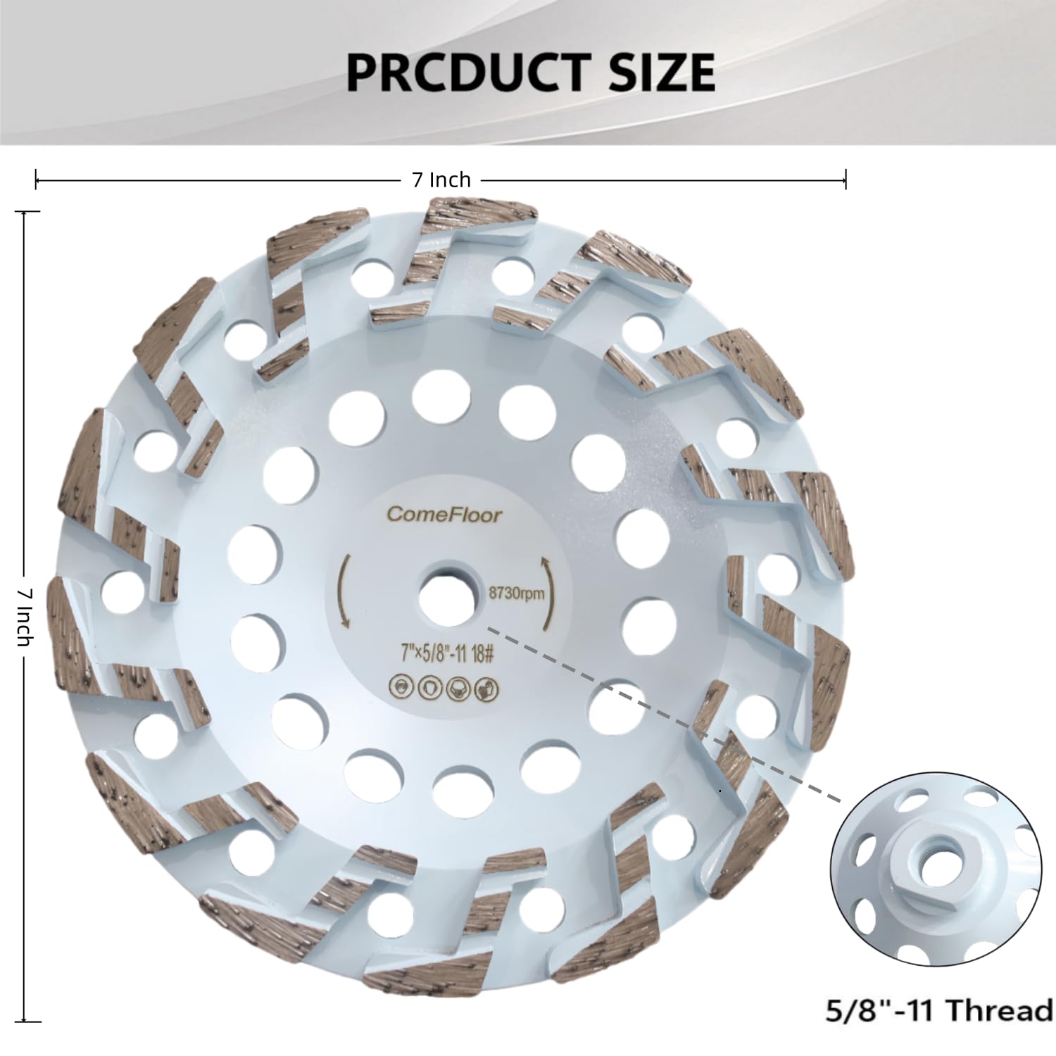Rueda de molienda de diamante de 7 pulgadas para hormigón y mampostería, rueda de amoladora resistente de segmento Z de alto rendimiento para eliminación de piezas finas, rosca de 5/8 a 11