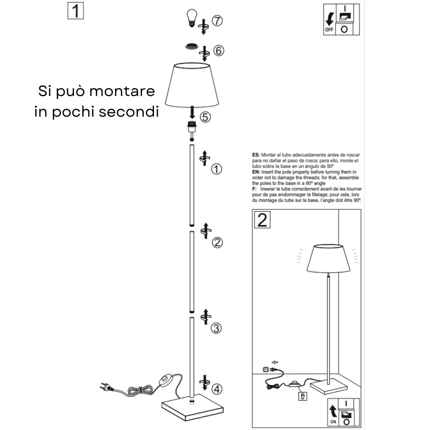 Lampade da terra FIRENZE nichel satinato - lampada da terra - E27 - lampada soggiorno da terra - piantane da salotto - piantana - piantana lampada da terra - lampada salotto