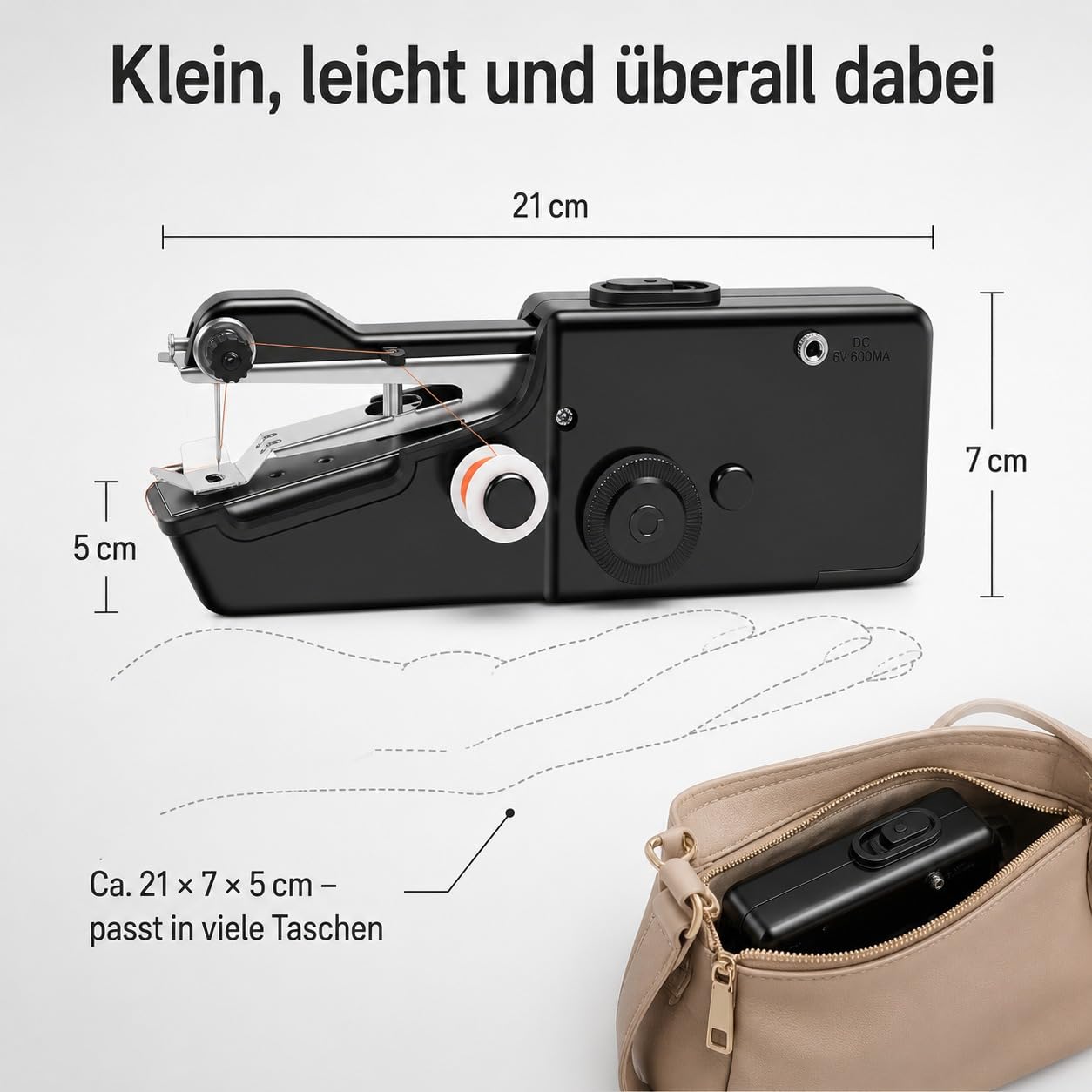 Nähmaschine,Handnähmaschine,Tragbare Mini Elektrische Nähmaschine mit Nähzubehör, für Anfänger, Einfach Bedienbar für Leder, Stoffe, Kleidung & Heimtextilien (Schwarz)