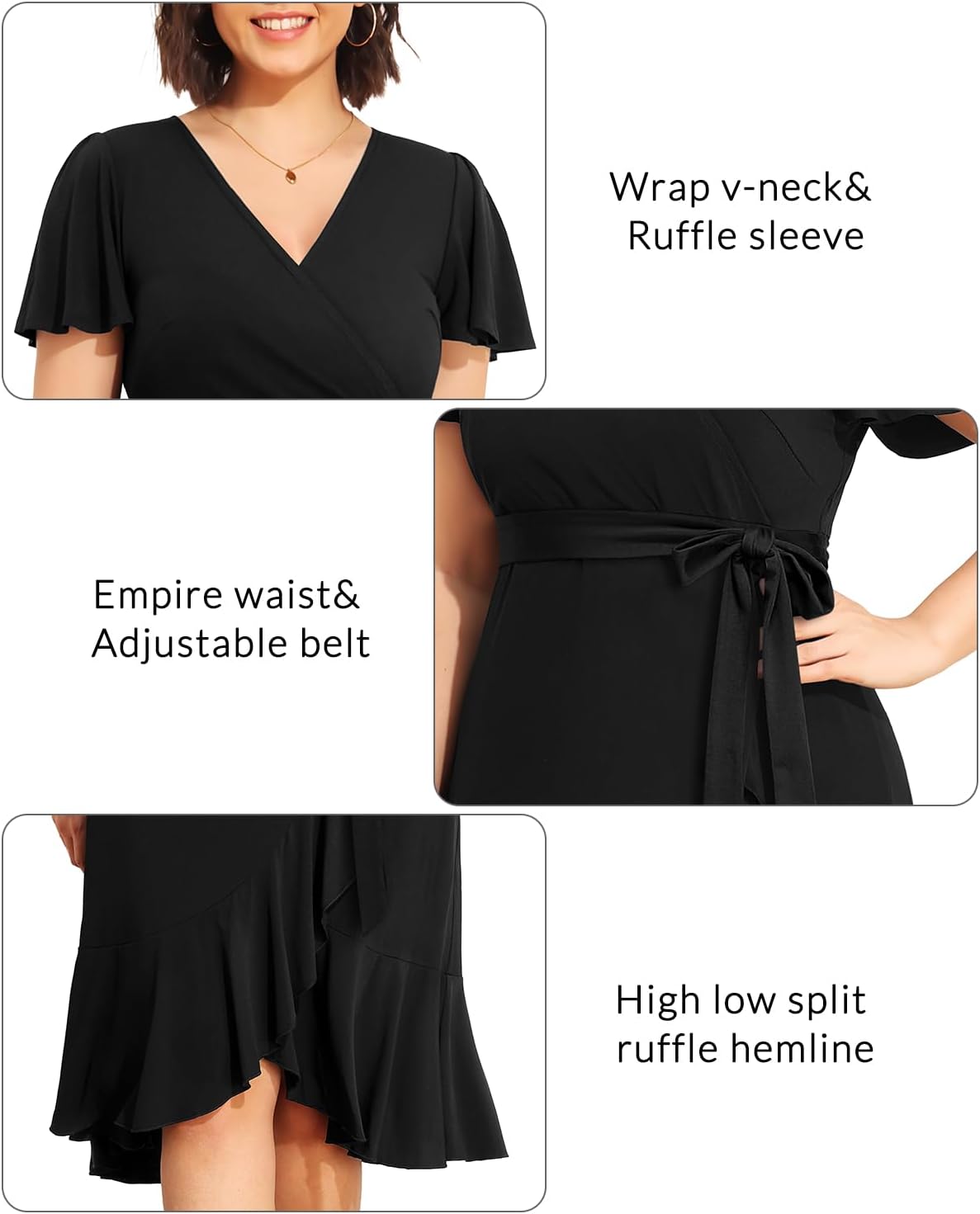 Pinup Fashion Women Plus Size Dresses Wedding Guest - Semi Formal Cocktail Wrap Empire Waist Midi Dress - Image 5