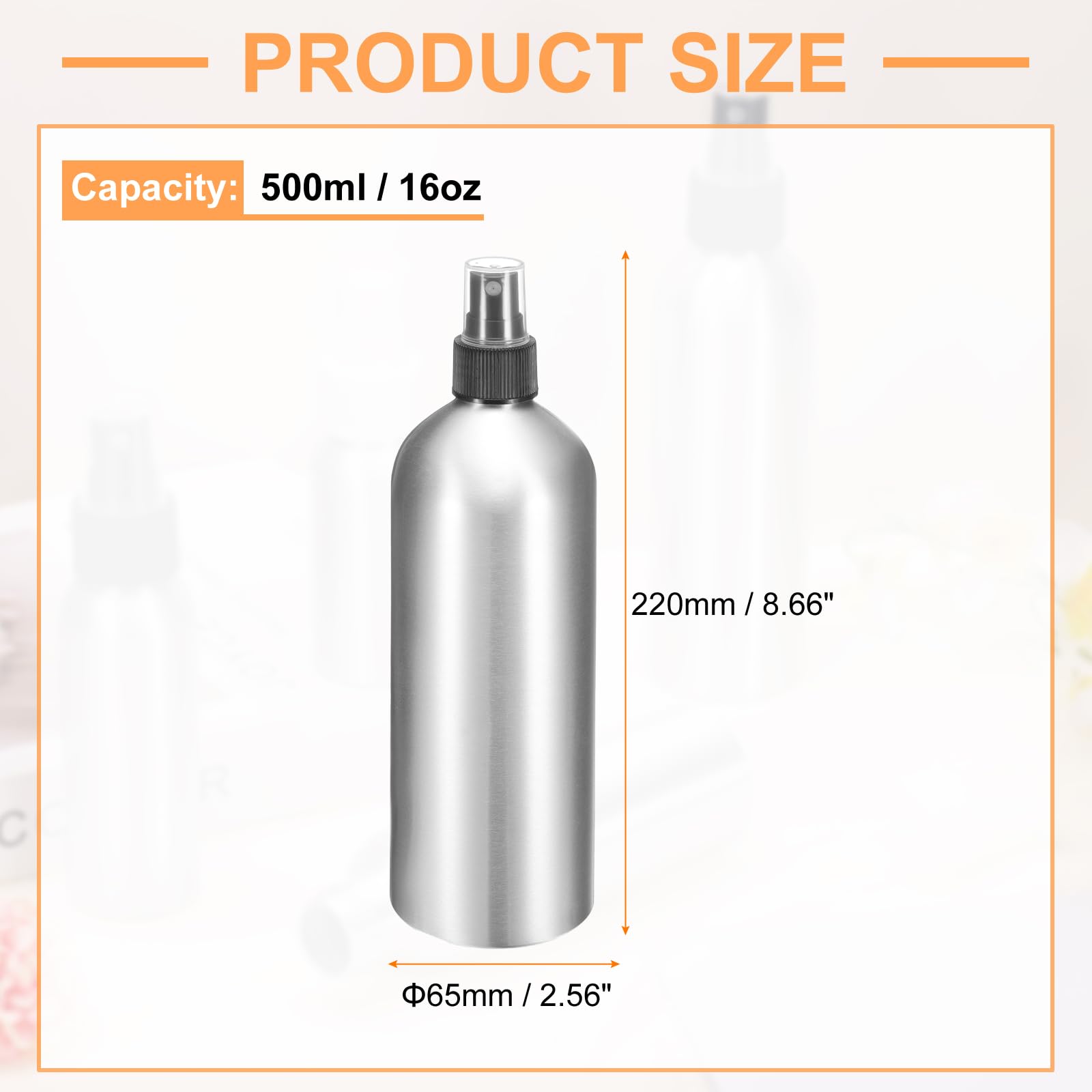 HARFINGTON 3 x Aluminium-Sprühflaschen mit feinem Nebel, 500 ml, Metall, klein, nachfüllbar, Reisebehälter mit schwarzem Kunststoff-Düsendeckel für Parfüm, Hautpflege, Kosmetik, Aufbewahrungsflasche
