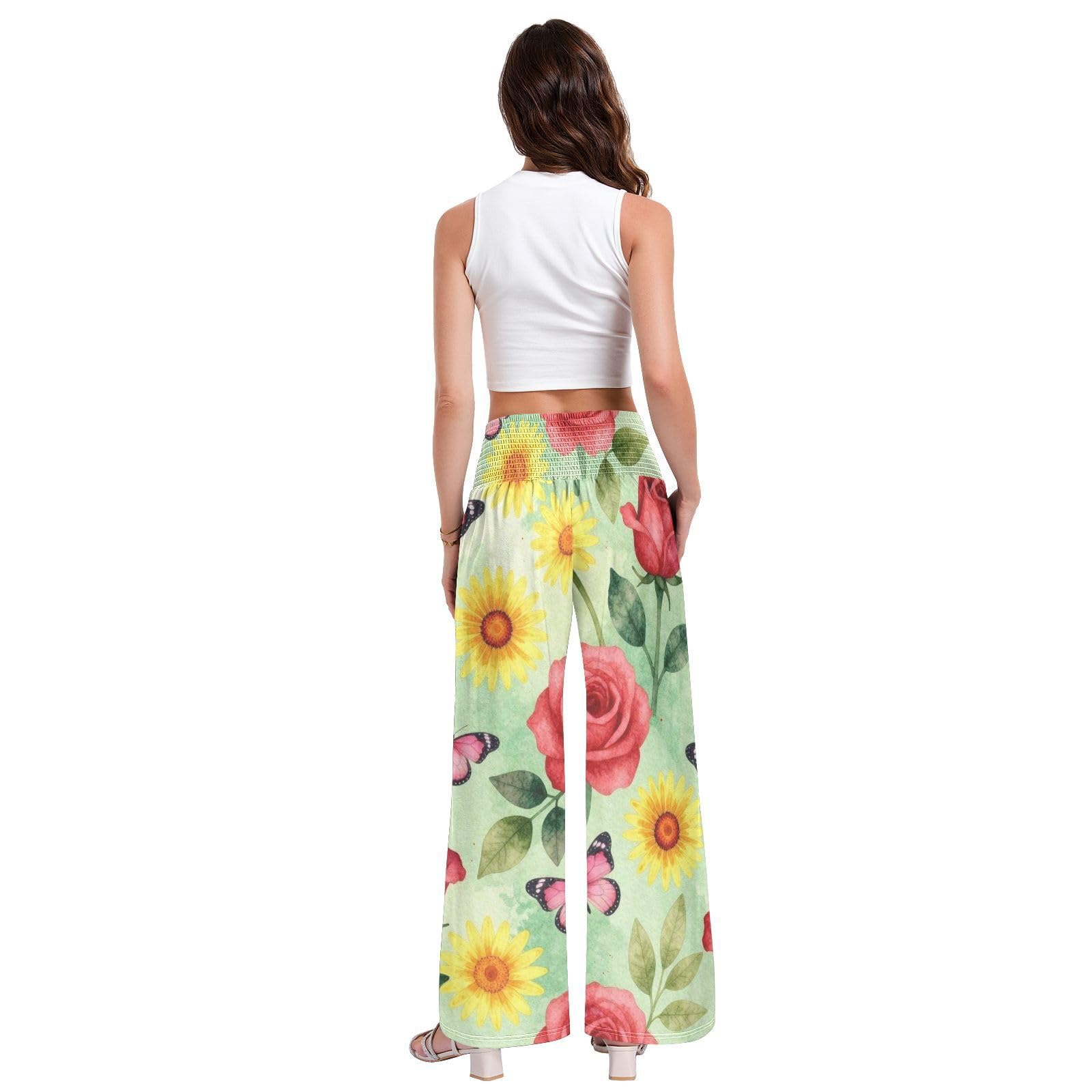 Rose Flutter - Pantalones palazzos para mujer, ligeros, elásticos, informales, ropa de descanso