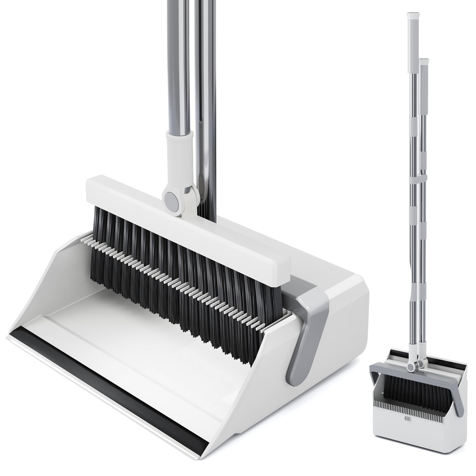 Broom with Dustpan Combo Set for Sweeping Outdoor and Indoor, Collapsible Brooms and Dustpans Sets with Long Handle for Pet Hair, Upright Broom and Dust Pan for Home, Kitchen, Yard and Garage