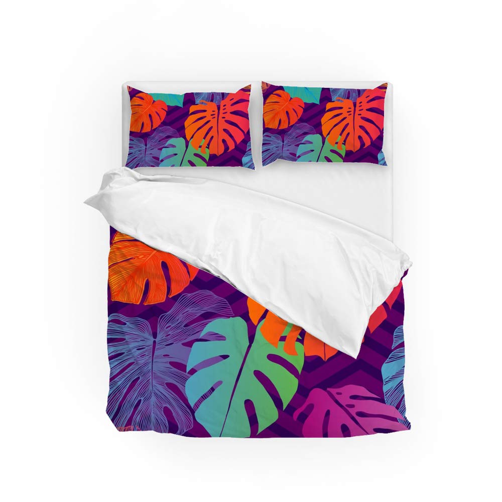 Housse de couette tropicale anti-rétrécissement et décoloration avec 2 taies Queen