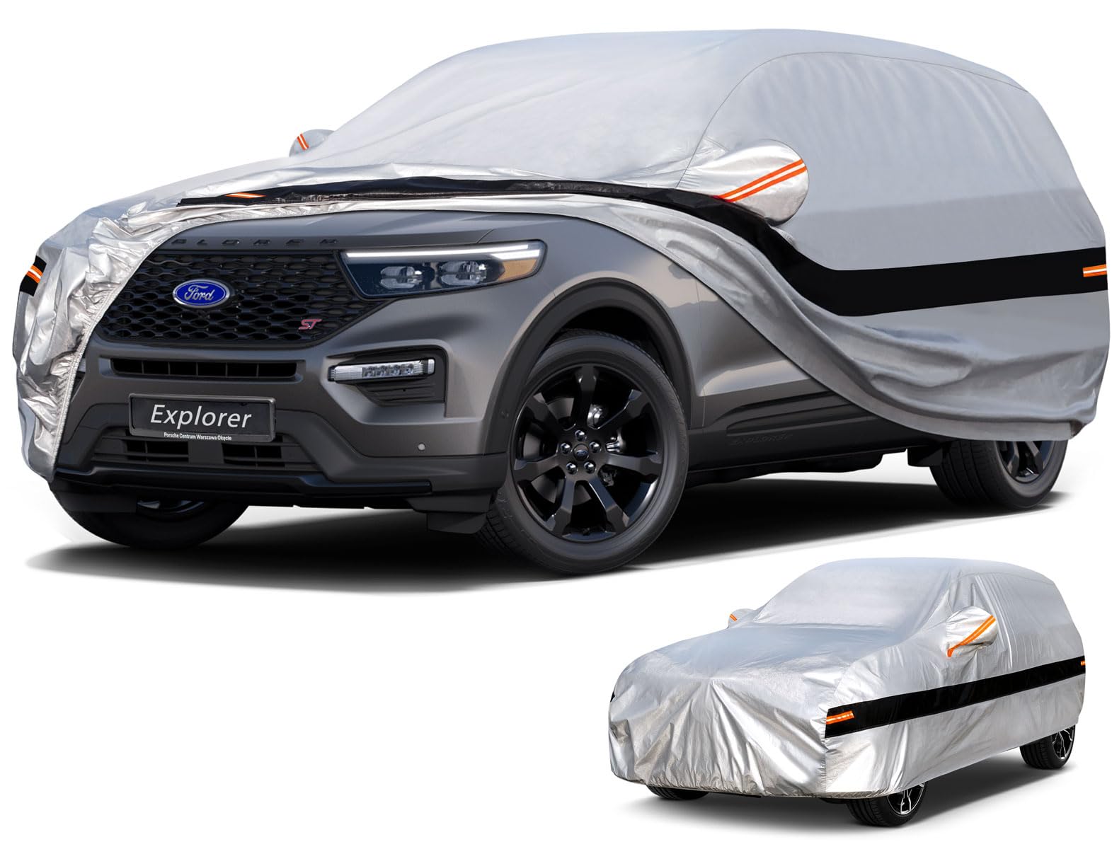 10 Layers SUV Car Cover Custom Fit for Ford Explorer (2006-2026), Waterproof All Weather for Automobiles, Outdoor Full Cover Sun Dust Rain Protection with Cotton. Silver
