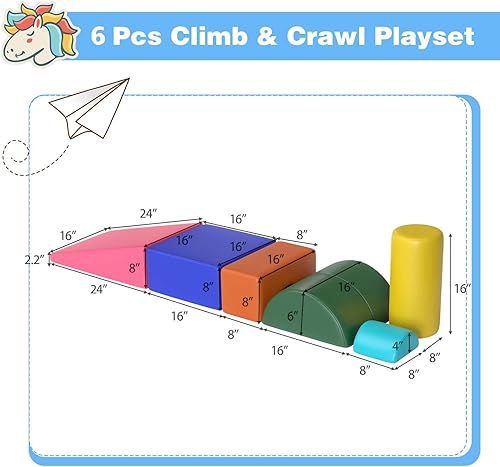 Miniatura 9 de Juego de espuma para gatear y escalar para niños, 6 piezas de bloques de escalada para bebés, juego de estructuras de juego de actividades de