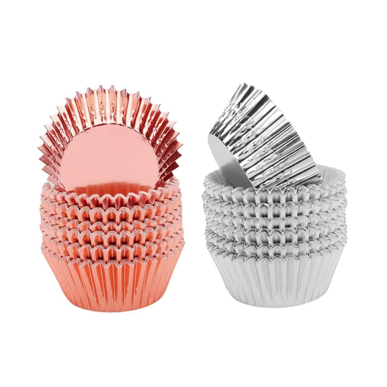 Cabilock 3 Series Copa Para Pasteles Y Postres Metálico Grueso Color Plata Y Rosa Revestimientos Resistentes Para Muffins Y Cupcakes Para Fiestas Y Celebraciones 200 Piezas*3