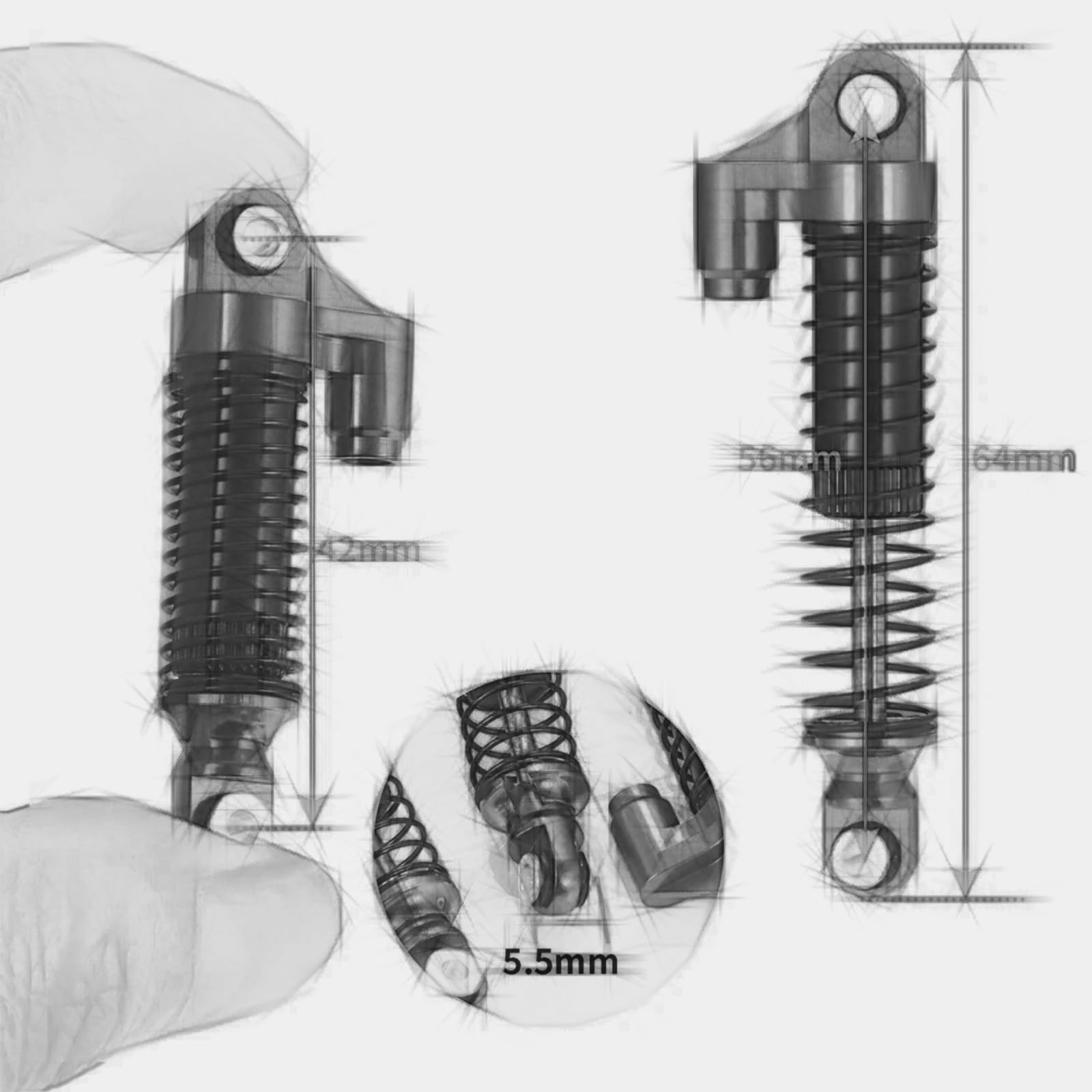 Ammortizzatore RC Per TRX4M Per Bronco Per Defender 1/18 4 Pezzi Ammortizzatori Anteriori E Posteriori In Metallo Da 56mm Parti Per Modelli Di Auto RC Cingolate(Grey)