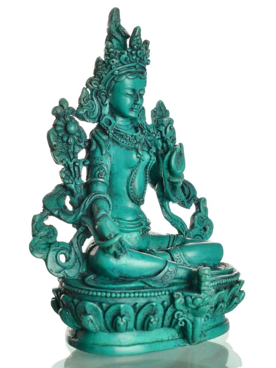 Statua di Buddha verde in resina, turchese, 15 cm
