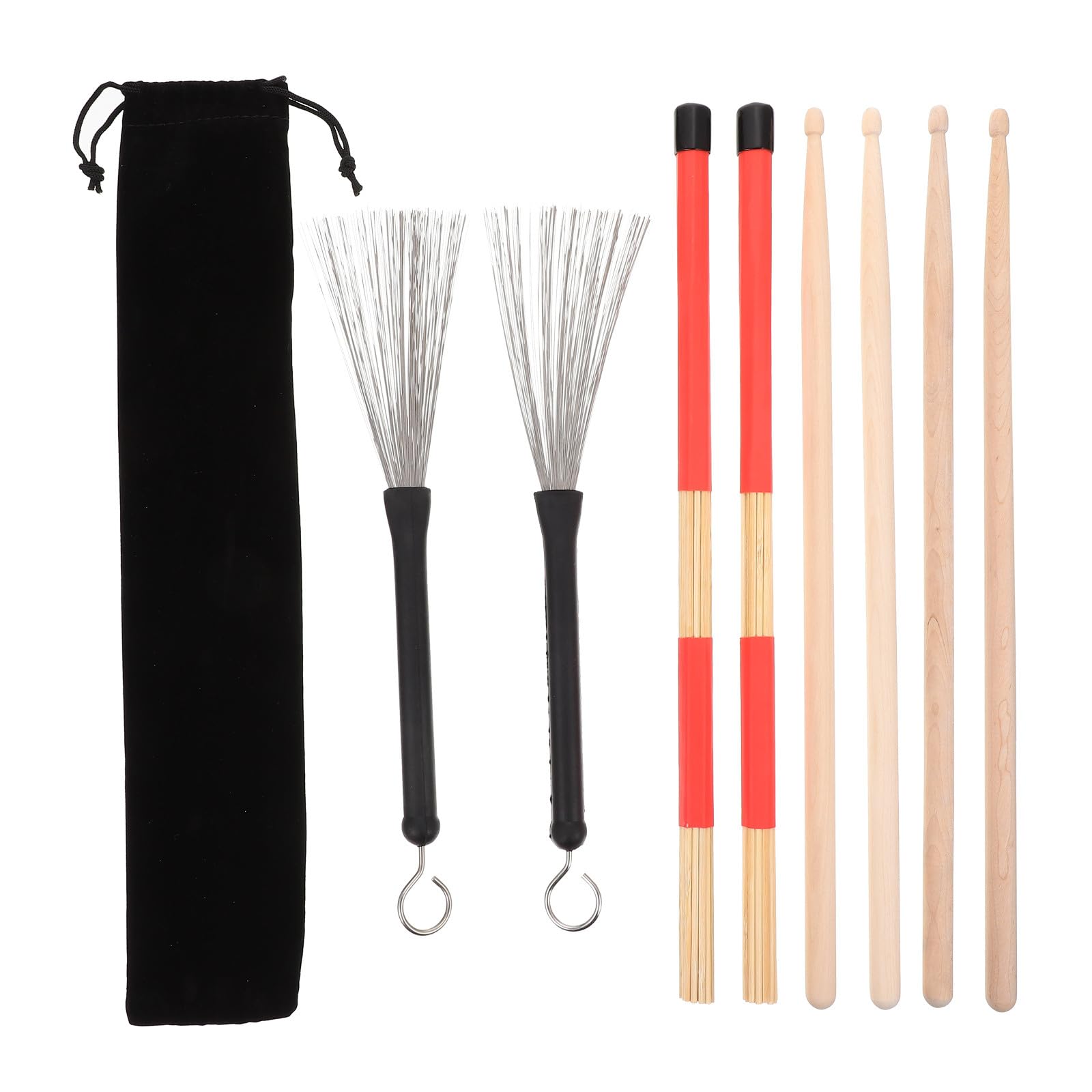 TOPBATHY Juego de Baquetas Superficie Suave para Batería con Cepillo de Alambre de Acero y Bambú y Bolsa de Almacenamiento y Tocar Batería para Practicar