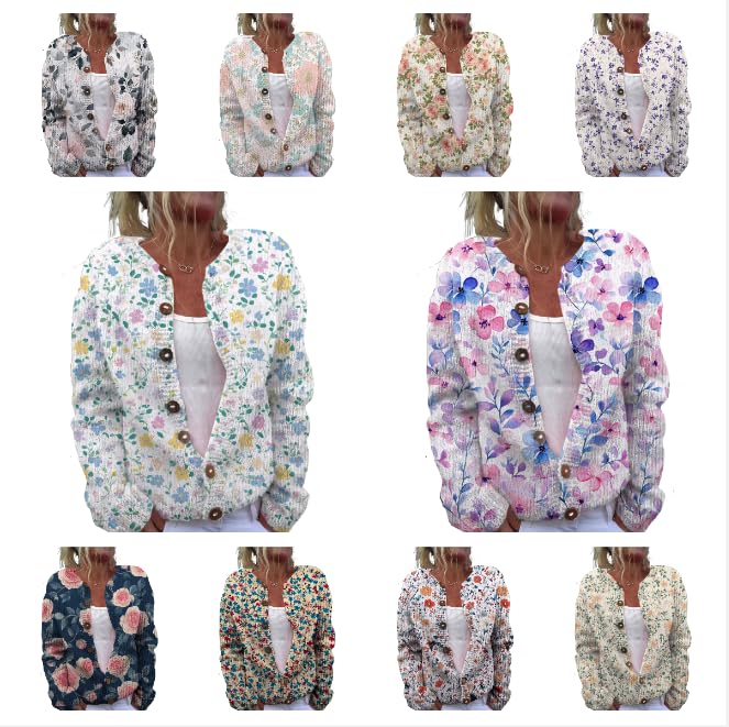 Floral Button Up Sweater Cardigan for Women Trendy Oversized Long Sleeve Casual Sweaters Plus Size Tops Outfits3