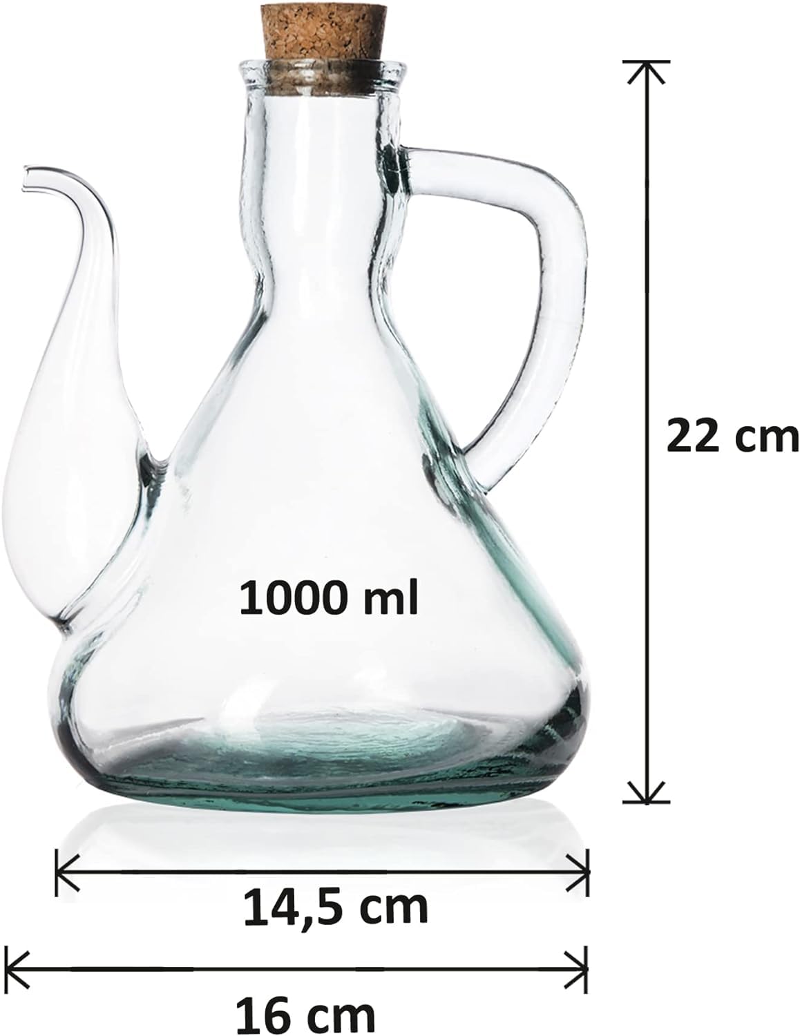 Oliefles voor de keuken, 1000 ml, lekvrij, glas, oliedispenser, vlekbescherming: oliefles semi-handwerk, navulbaar, glazen fles, olie, voor de keuken