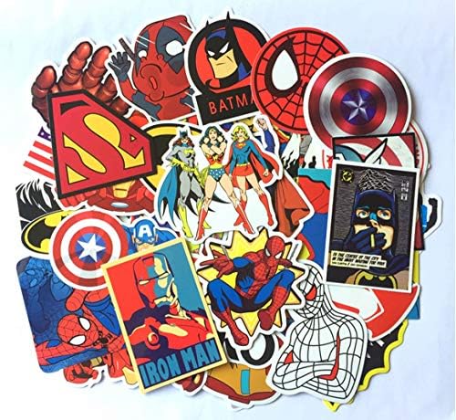 Kaderas 50 Superhero Stickers for Laptop Bike Scooter Skateboard, Vinyl Marvel Stickers for Teens Boys Girls Children Adults (Super A)