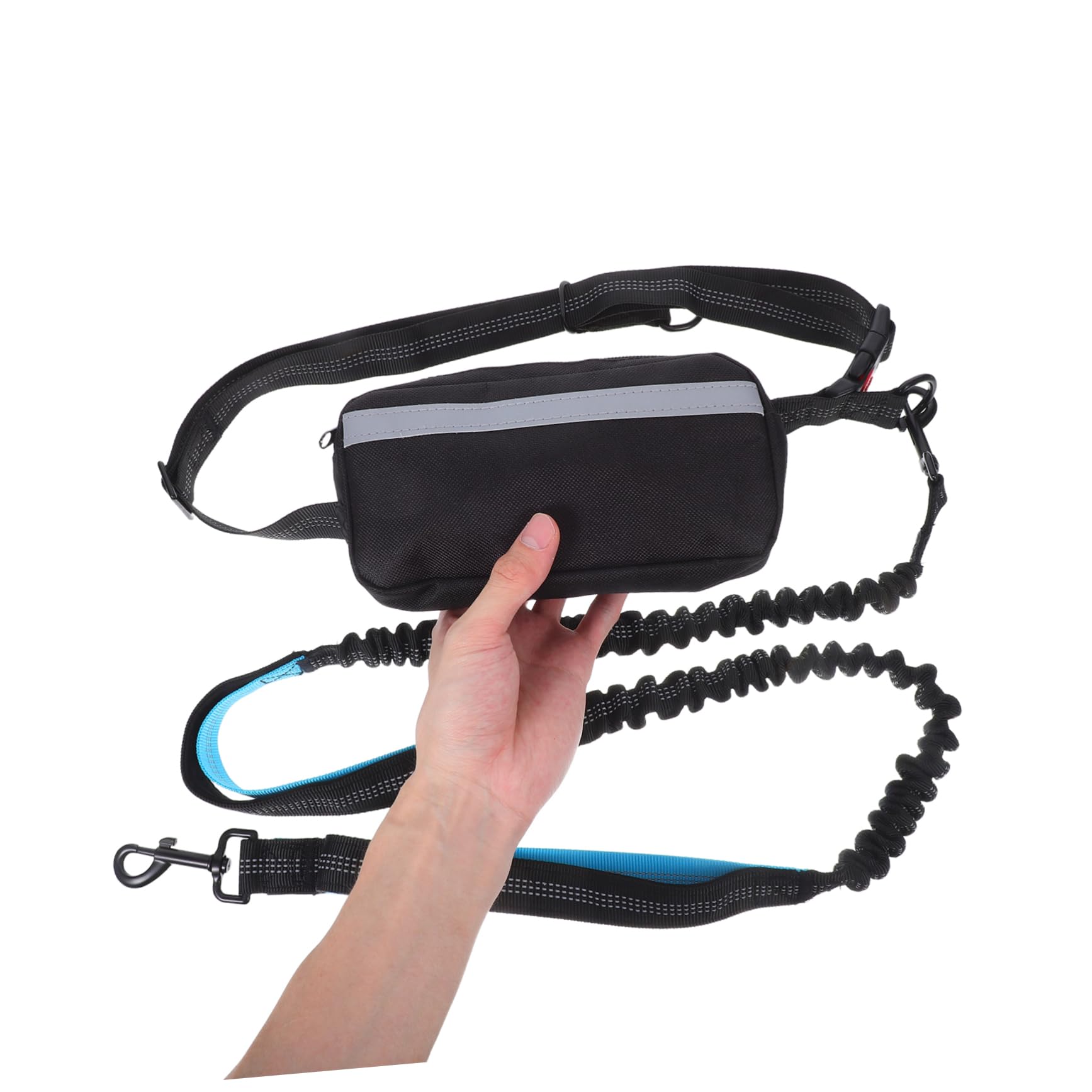 Hundejogging Hüftgurt mit Bungee Leine, 1 Satz aus Polyester, Schwarz | Stoßdämpfende Ausführung, mit Hüfttasche, für Outdoor Aktivitäten und Parkstrolls