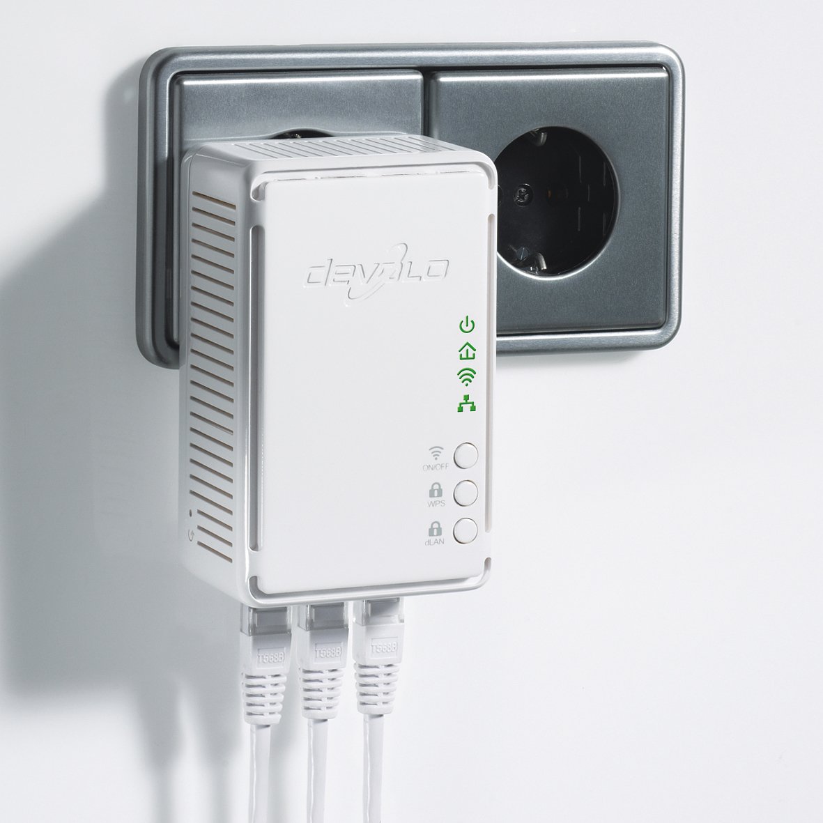 devolo 1003 - Pack de 2 adaptateurs CPL (dLAN 200 AV Wireless N Starter Kit+) : 3 ports Fast Ethernet / prise gigogne intégrée / Wifi