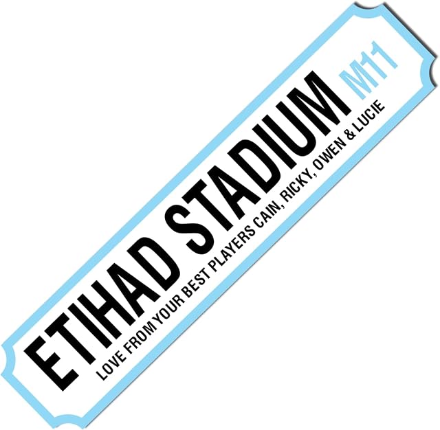 Pixie's Gifts Personalised Football Stadium Street Sign - Customisable Wooden Plaque for Football Fans Personalised Football Sign (Etihad)