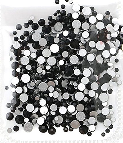 500 pcs Rhinestones Flat Back Artificial Gems Round Glass Crystal 6 Mixed Sizes 1.6-3.2 mm for Nail Art Phone Stationary Card DIY Flatback Glass Glue Fix GreatDeal68 (Jet Black)