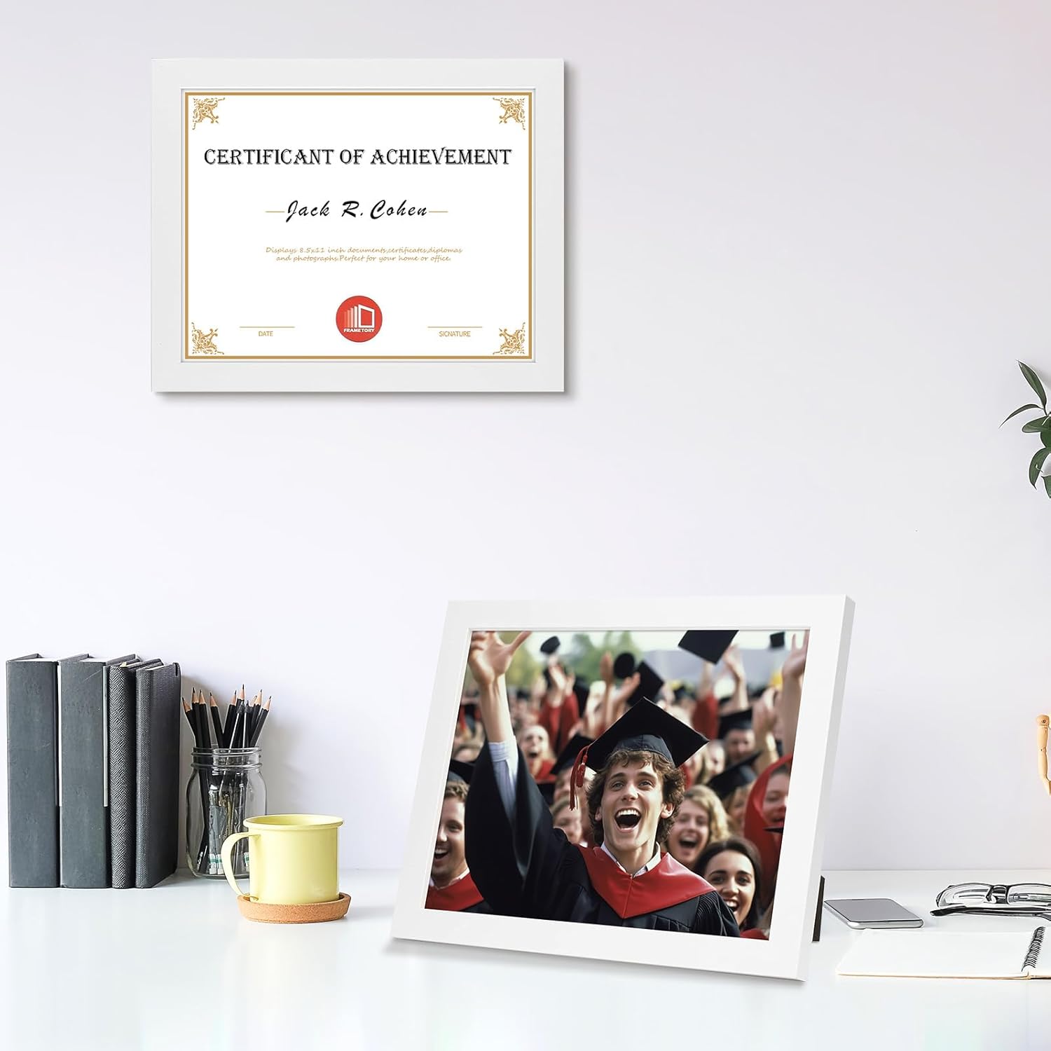 Frametory, 8.5x11 Picture Frame with Glass, Tabletop & Wall Horizontal or Vertical Display, 8 1/2 x 11 Photo Frame for Diploma, Documents (White, 3-Pack)