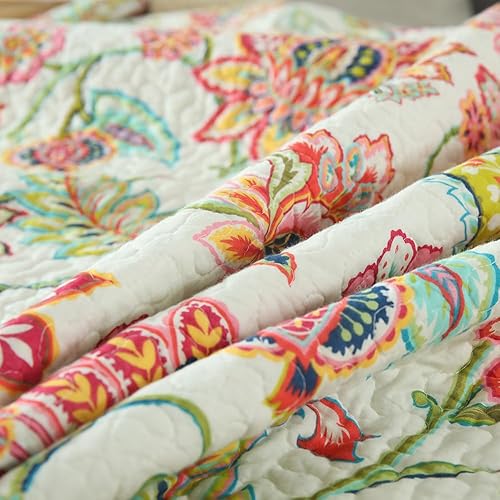 Miniatura 8 de Juego de colcha de algodón, reversible, vintage, con diseño floral, patrón blanco floral vintage, tamaño Queen