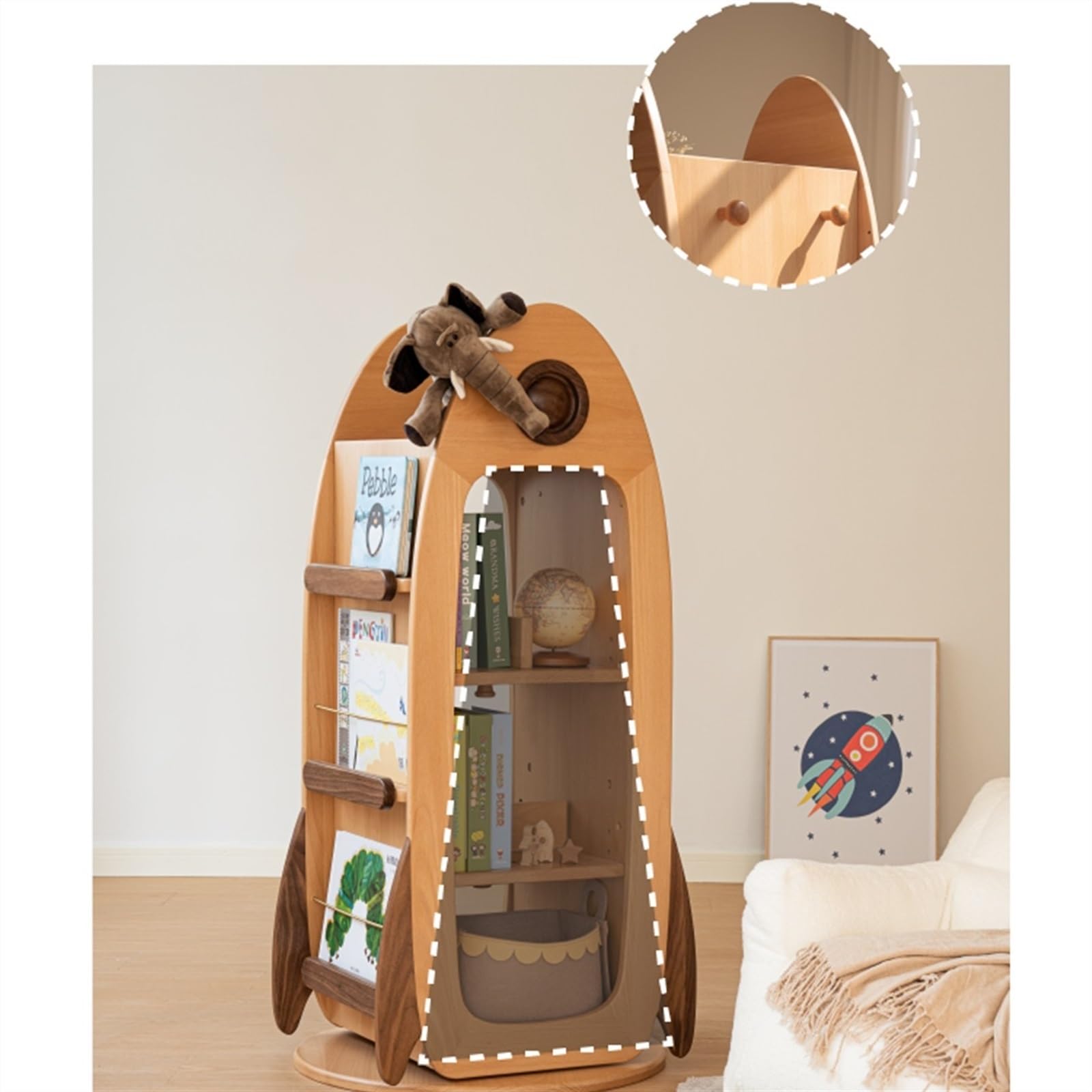 Étagères de rangement en bois massif pivotant à 360 degrés, bibliothèque multicouche, étagère de rangement pour livres d'images au sol