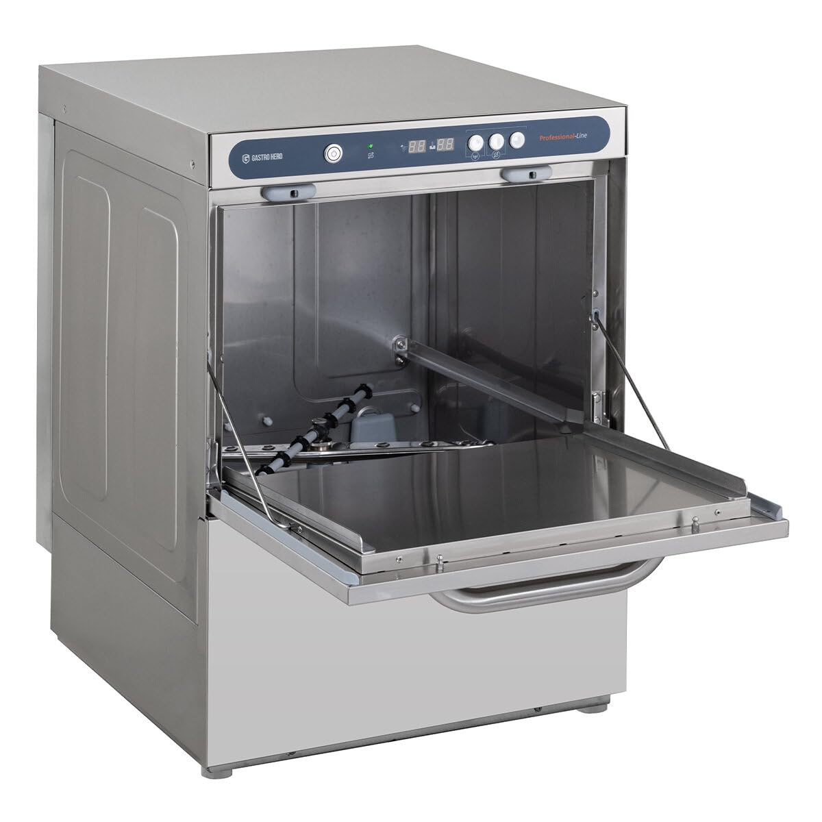 GastroHero Geschirrspülmaschine PROFI-GSM50SLE | Korbmaß 50×50 cm | Gastro Geschirrspüler Edelstahl | Reiniger- & Klarspüldosierer | mit Ablaufpumpe & Enthärter | 230 V | Made in Europe