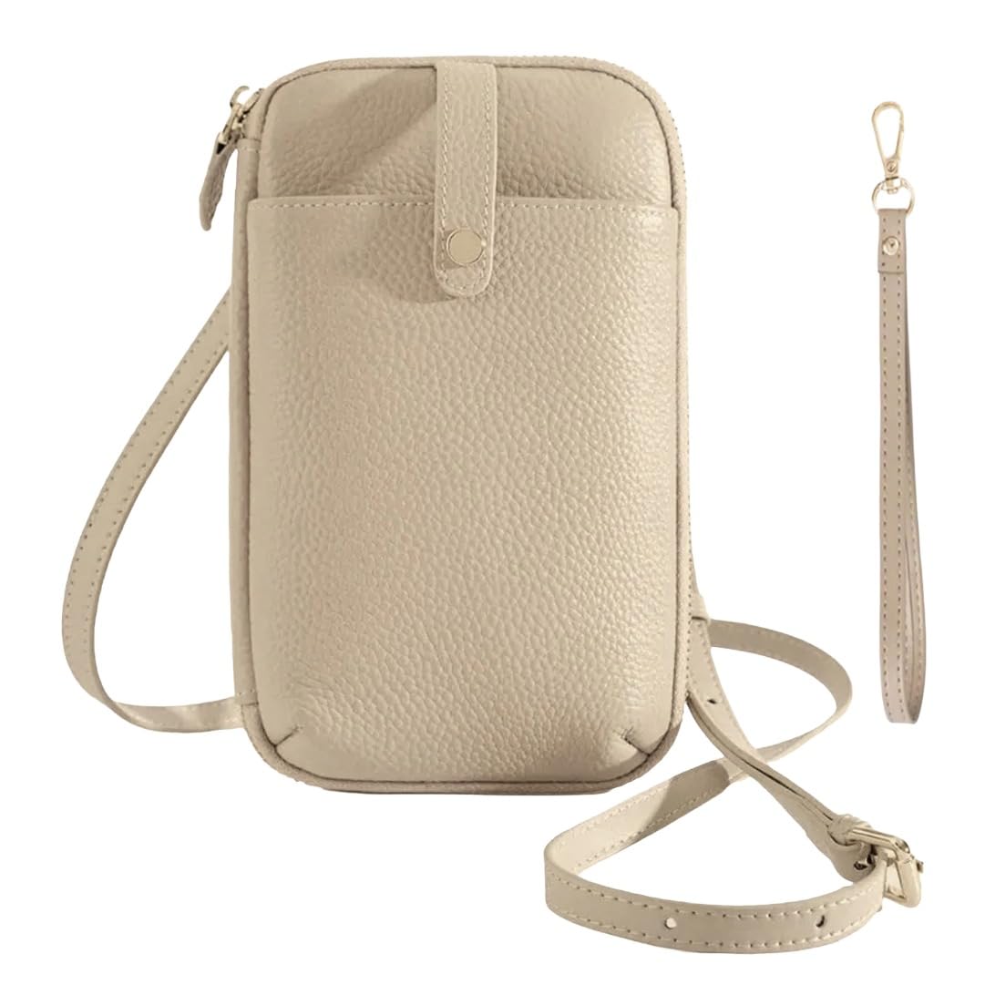 Genuine Cowhide Leather Small Crossbody Bags for Women, Smart Design Phone Bag Wristlet Wallet With Card Slots & 2 Straps