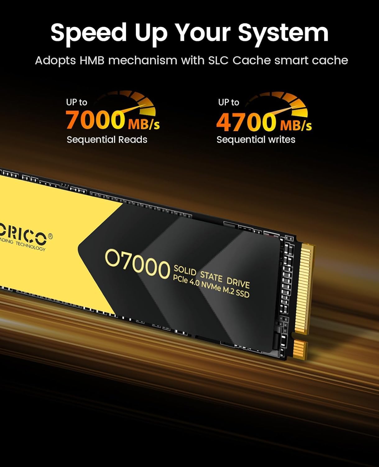 ORICO SSD 2TB PCIe Gen 4.0 x 4 NVMe M.2 SSD, fino a 7000MB/s, SLC Cache 3D NAND, Unità a Stato Solido Interno M2 2280 con Dissipatore, per PS5, PC Desktop e Laptop-O7000
