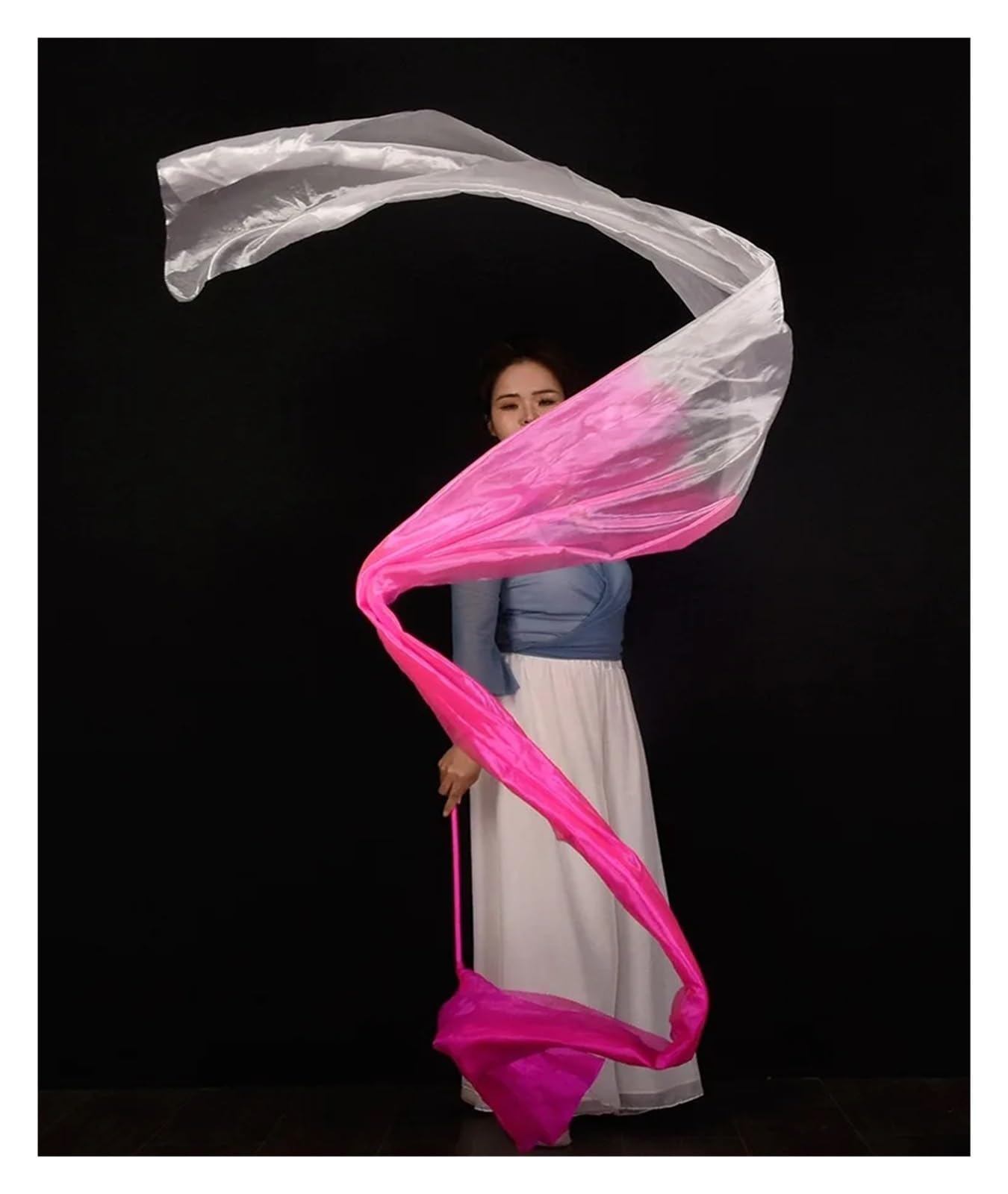 Banderole de Danse en Polyester à Fleurs, Rubans de Gymnastique Rythmique, Spectacles de Danse Artistique, Adoration, louange, bannière prophétique(Blue White)