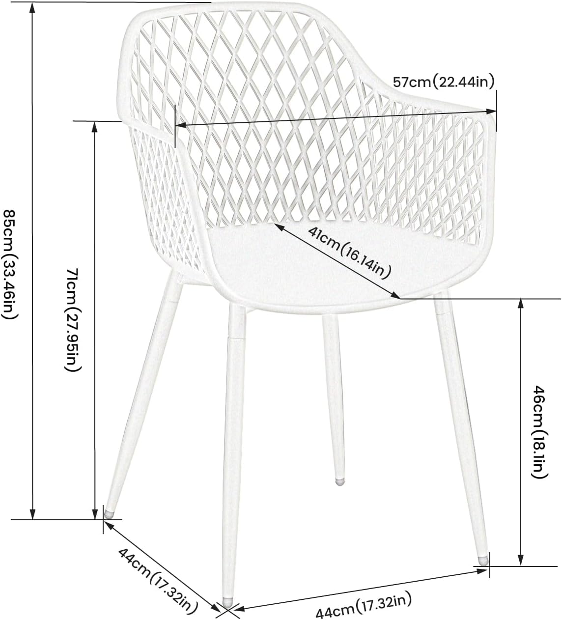 Set di 6 sedie da giardino con braccioli, resistenti fino a 120 kg, bianco