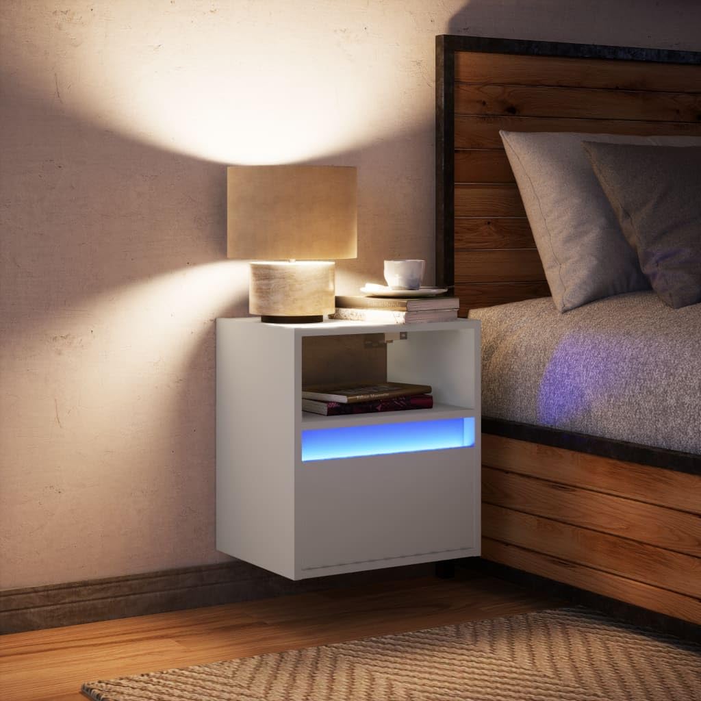 YUANCHUTOP LED Wall Cabinet with Drawer & Open Shelf, Floating Nightstand for Bedroom - Small Bedside Table for Office Bathroom Kitchen Floating Bedside Cabinet White