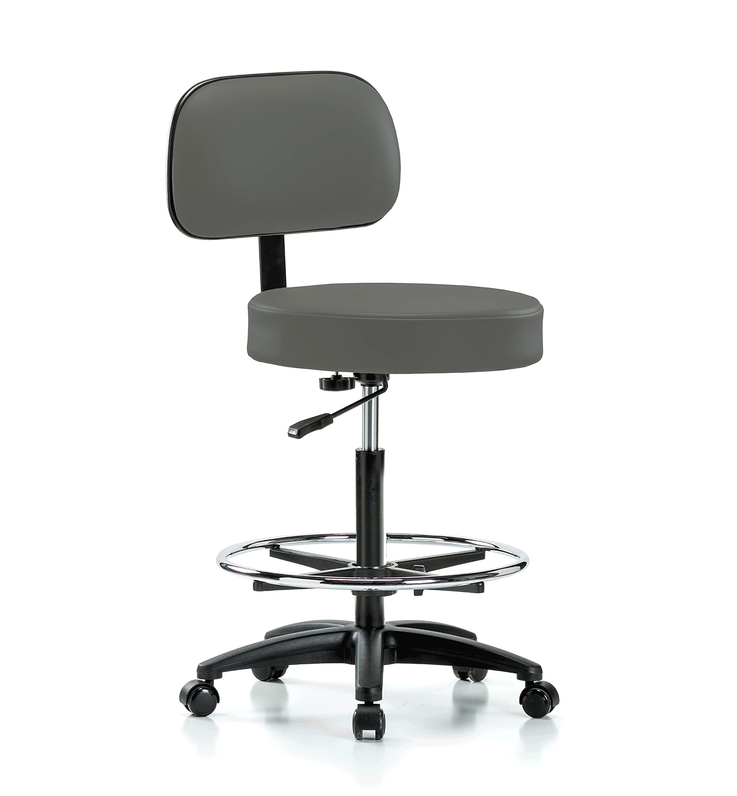 Perch Basic Exam Stool with Foot Ring, Casters, 25-35", Charcoal