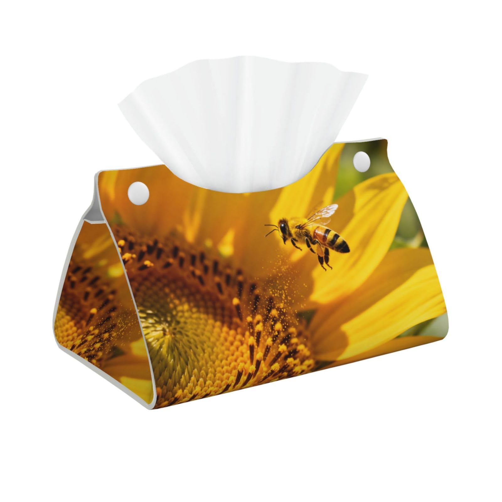 Bees gather nectar Long Leather Tissue Box Cover-Waterproof PU Leather Tissue Holder for Bathroom, Decorative Rectangular Tissue Case