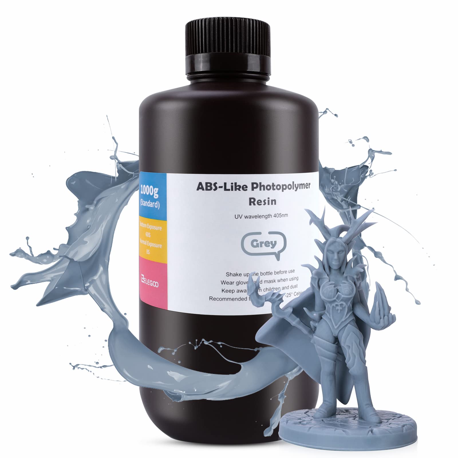 DeepleeELEGOO ABS-Like Resin Rapid UV Curing 405nm Standard Photopolymer Resin ABS 3D Resin High Precision Non Brittle Non Toxic for LCD 3D Printer Grey 1000G