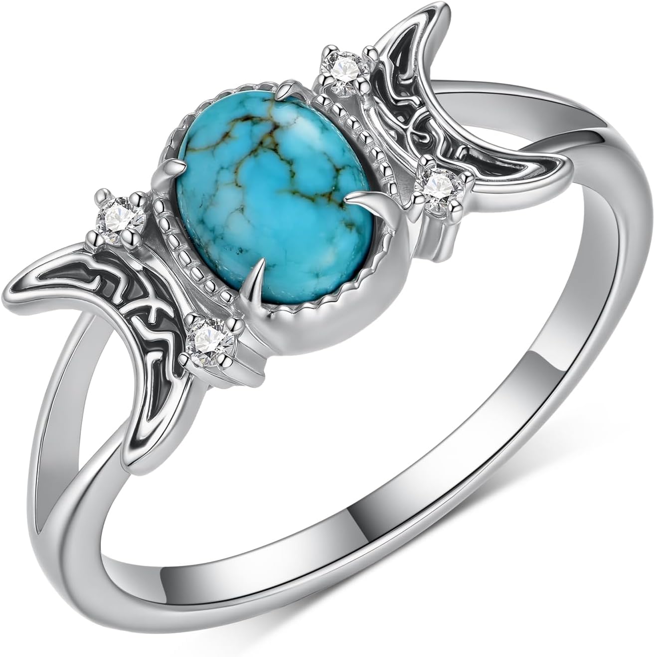 Triple Moon Rings 925 Sterling Silver Genuine Turquoise Rings Western Nature Gemstone Turquoises Jewelry Gifts for Women