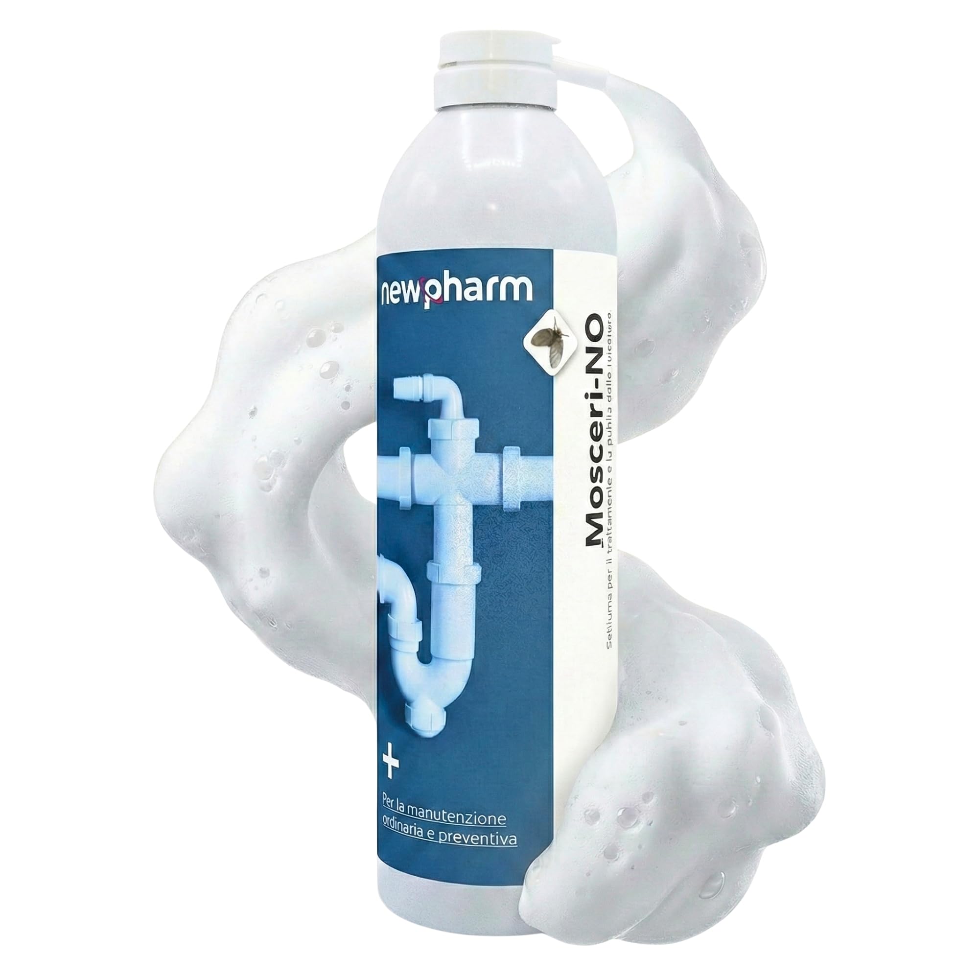 MOSCERI-NO Schiuma Attiva per Tubature – Schiuma Pulisci Tubi Lavandino Anti-Odori e Mosca dei Bagni – Schiuma Pulisci Scarichi Probiotici Biodegradabili – Compatibile Fossa Settica – 500 ml