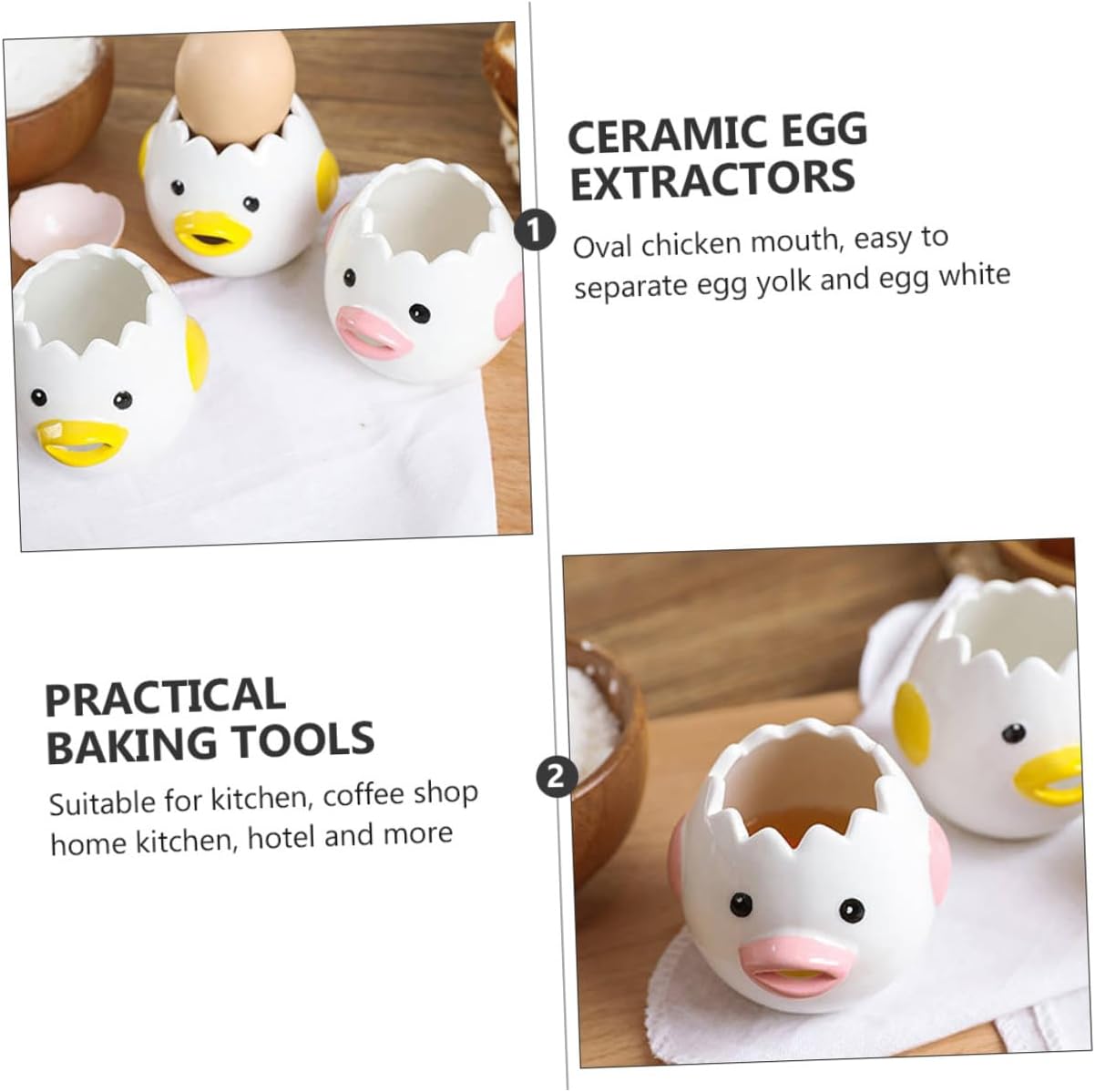 2 Pcs Creative Ceramic Egg Separators Cute Little Chick Egg Extractors for Kitchen Baking with Fun Cartoon Design Practical Cooking Tool for Home and Cafe Use