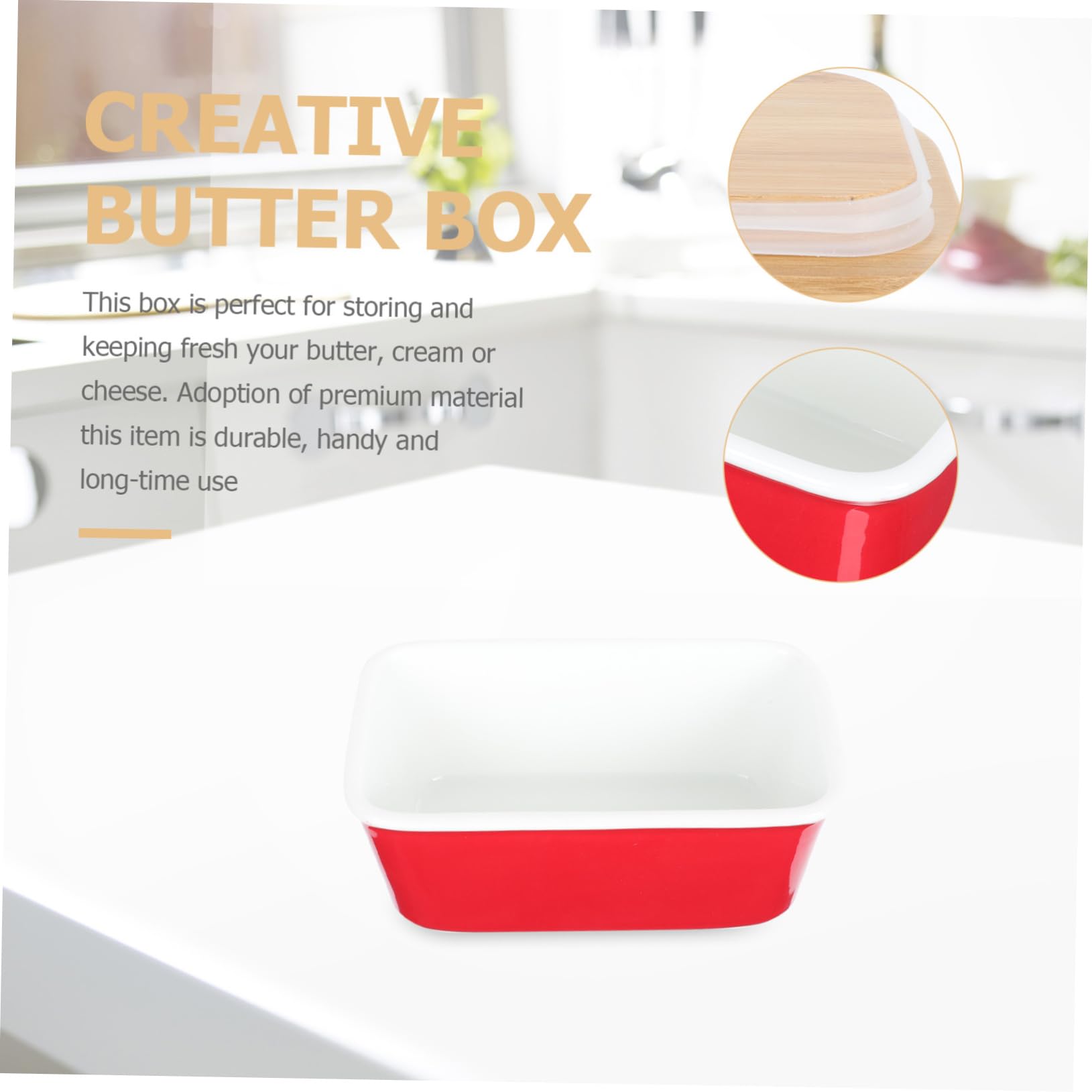 COLLBATH 1 Set Box Butter Box Butter Dish with Lid Containers with Lids Porcelain Butter Dish Porcelain Cheese Dish Bread Holder Butter Plate with Lid Snack Service Bowl Stainless Steel Red