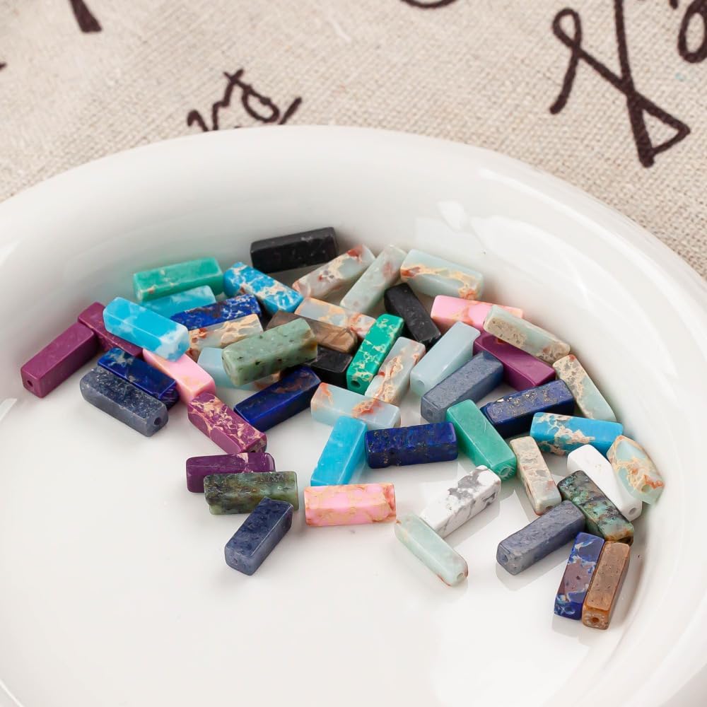 50 Pcs Natural Stone Beads Rectangle Tube Healing Crystal Reiki Quartz Loose Beads Spacer for for Jewelry Making Bracelet Necklace DIY Accessories - Image 6