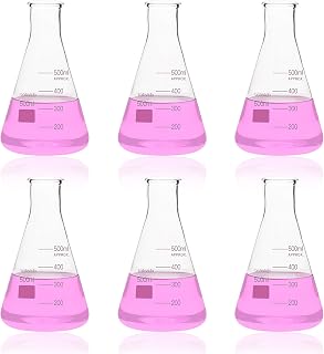 Labvida 6-Pack 500ml Narrow Mouth Borosilicate Glass Erlenmeyer Flasks with Printed Graduations - Lab Quality LVC007