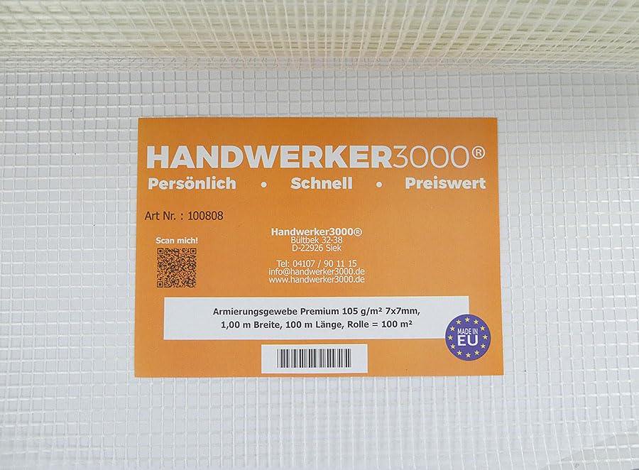 Armierungsgewebe 105 g/m², 7x7, 1000mm x 100m Handwerker3000