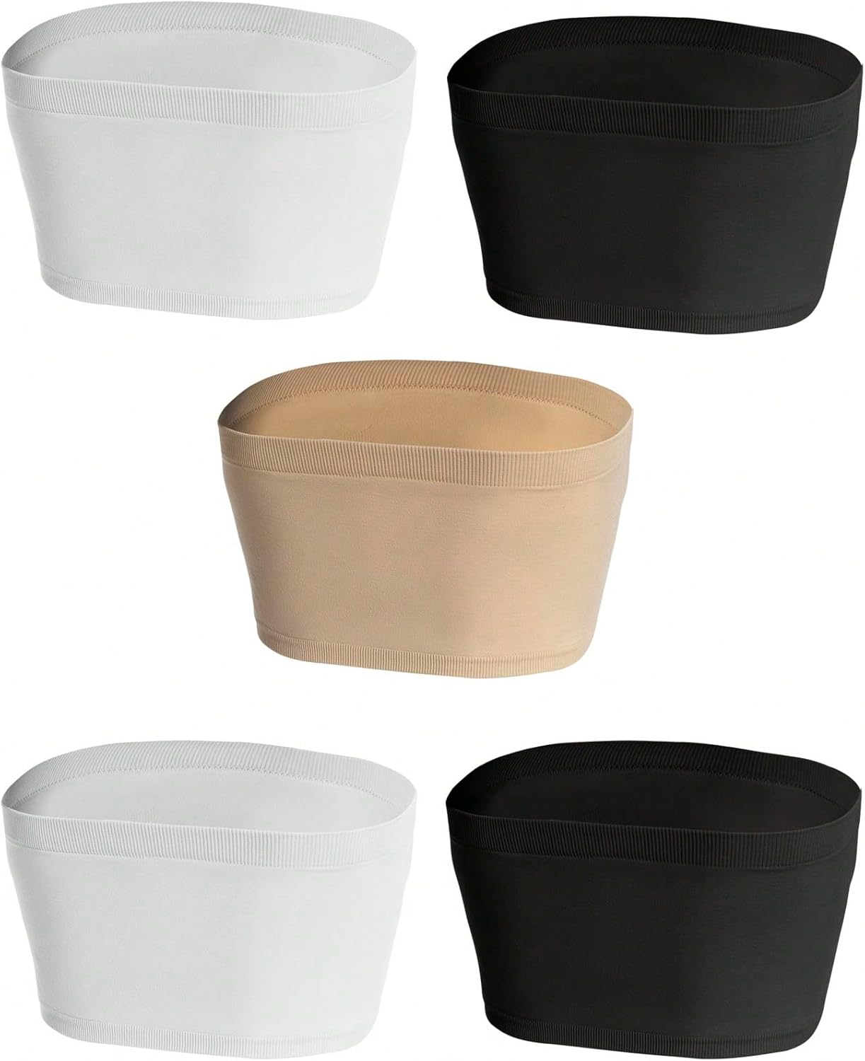 MakeMeChic Women's Plus Size 5 Pieces Ruched Front Strapless Bra Seamless Stretchy Bandeau Tube Top Bra Set - Image 4