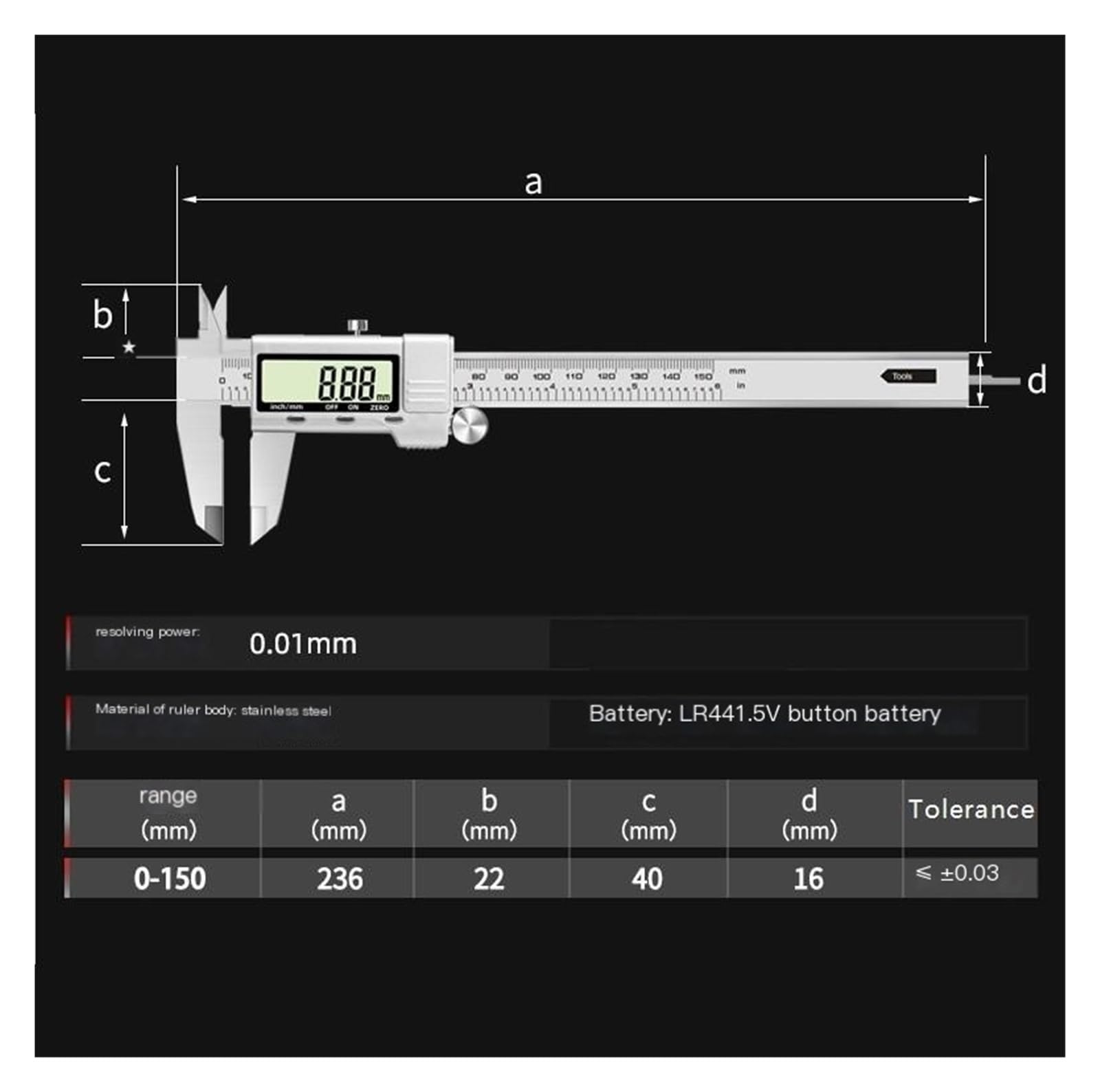 Suwmiarka z cyfrowym wyświetlaczem, suwmiarka cyfrowa, mała suwmiarka elektroniczna (150 mm)