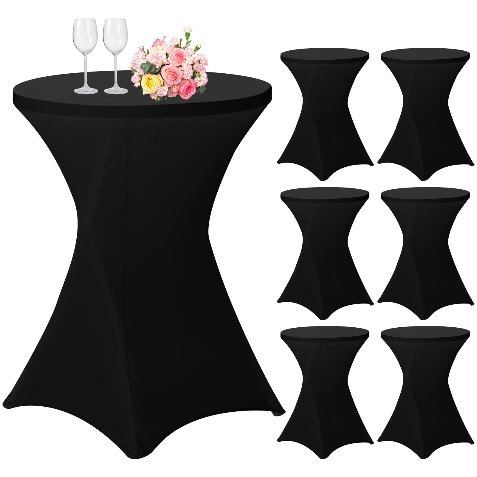 Paquete de 6 manteles de elastano elástico con esquinas cuadradas de 32 x 43 pulgadas, mantel de cóctel de elastano negro, para bar, boda, cóctel, fiesta, banquete