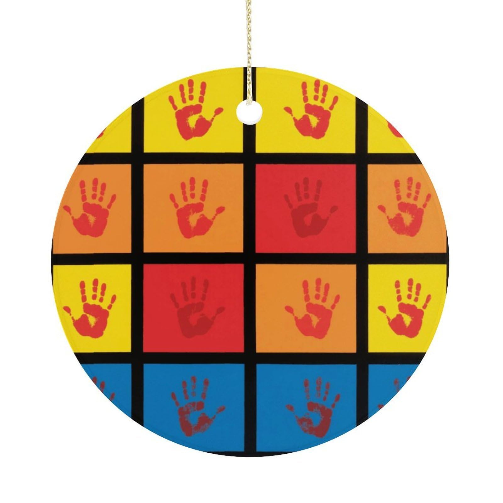 Personalized Christmas Ornaments 2025 Ceramic Hanging Handprints Ornaments with Gold String Double-Sided Vintage Holiday Decorations for Tree Mantel Tabletop Xmas Party Favors